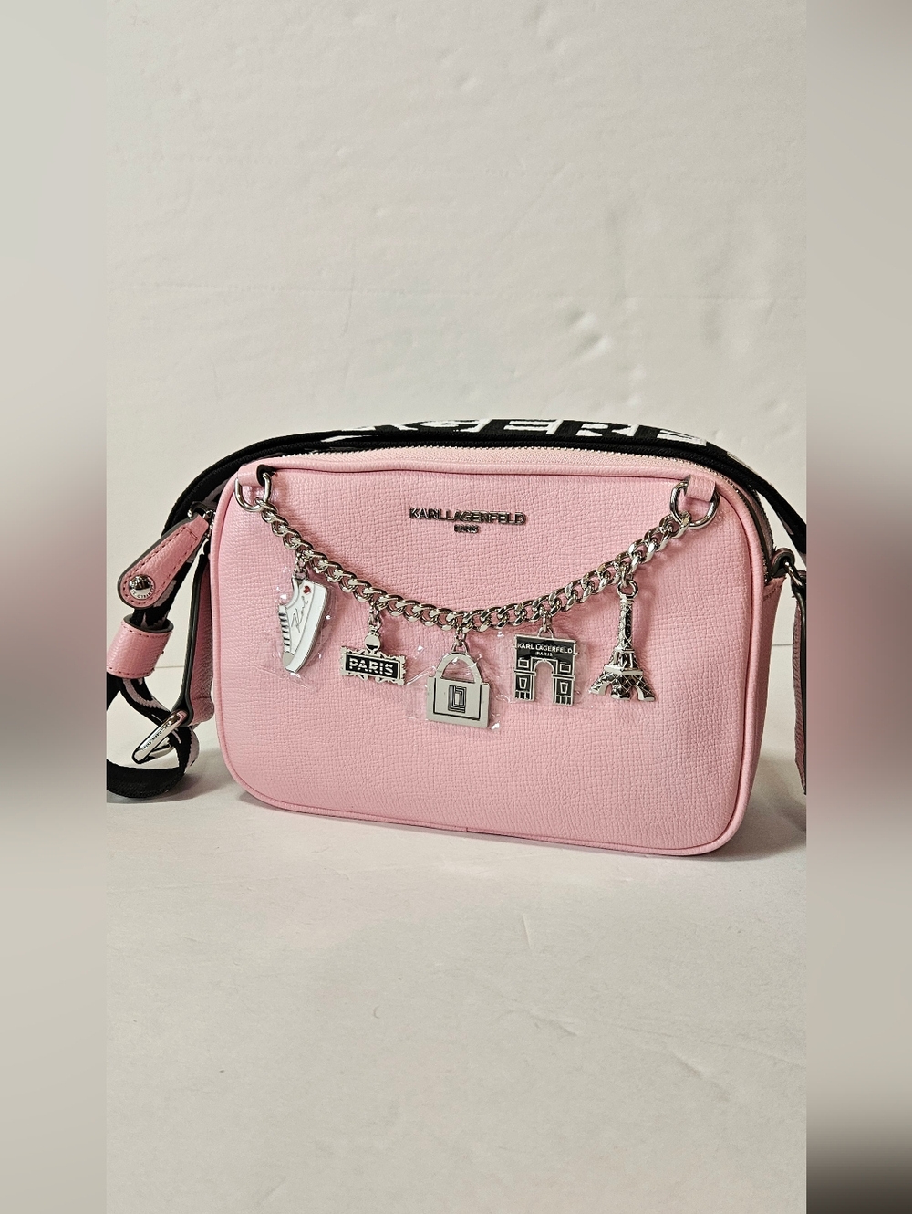 NWT Karl Lagerfeld Pink Crossbody with Paris Charm Chain